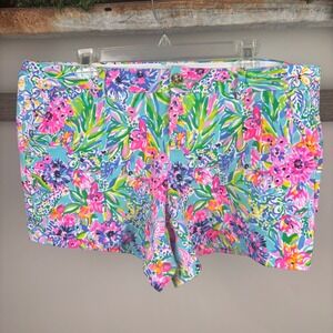 Lilly Pulitzer Women's Size 14 Floral Print Shorts Aqua Pink Green Beach Resort